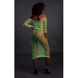 Ouch! Glow Bustier et Robe Filet Épaules dénudées Vert Fluo